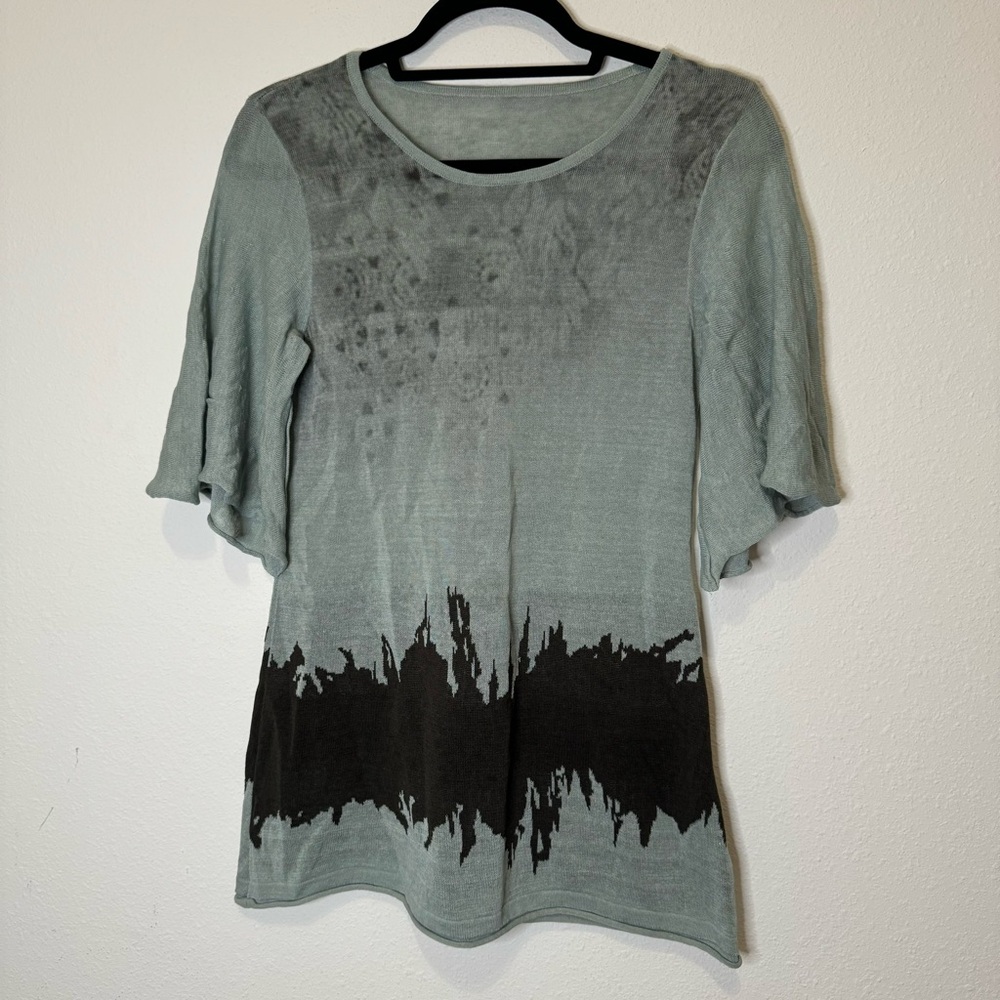 Yoshi Yoshi by PJ Linen Mint Black Bell Short Sleeve Asymmetrical Top Size XS